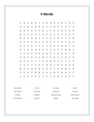 V Words Word Search Puzzle