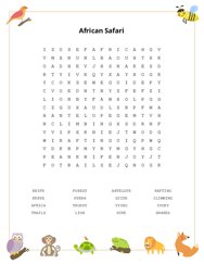 African Safari Word Search Puzzle