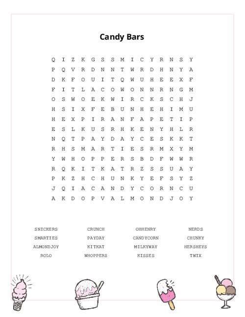 Candy Bars Word Search Puzzle