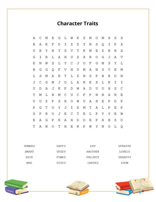 Character Traits Word Search Puzzle