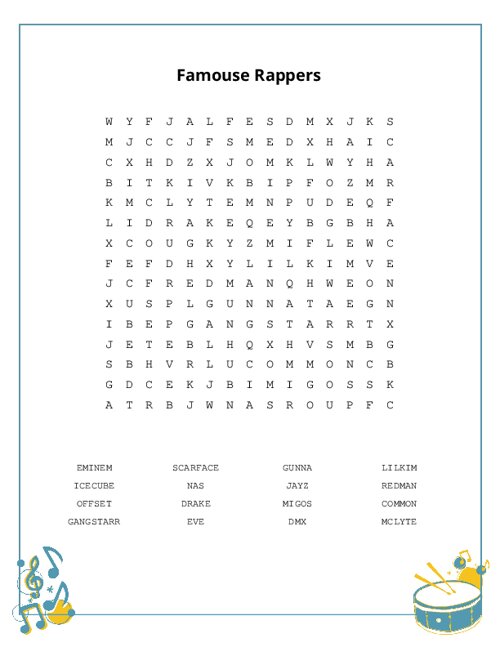 Famouse Rappers Word Search Puzzle