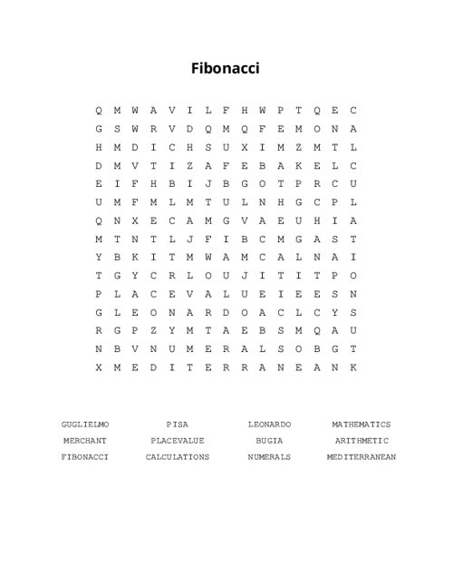 Fibonacci Word Search Puzzle