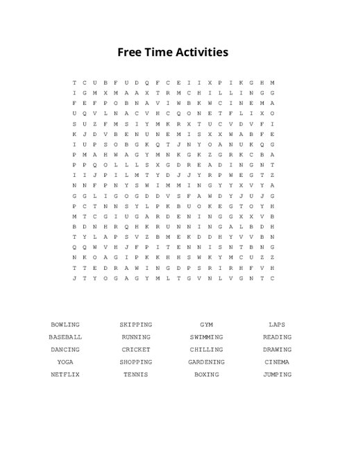 free-time-activities-word-search