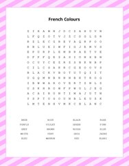 French Colours Word Search Puzzle