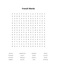 French Words Word Search Puzzle