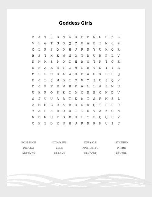 Goddess Girls Word Search Puzzle