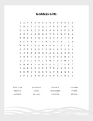 Goddess Girls Word Search Puzzle