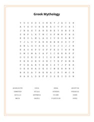 Greek Mythology Word Scramble Puzzle