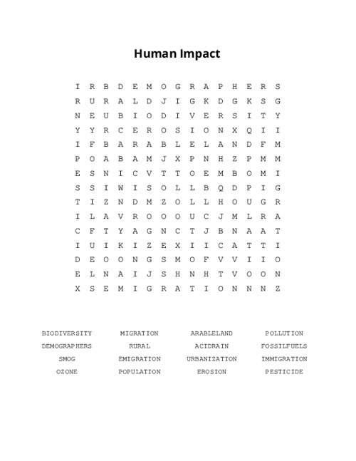 Human Impact Word Search Puzzle