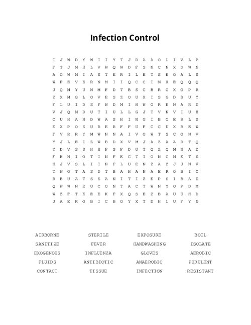 Infection Control Word Search