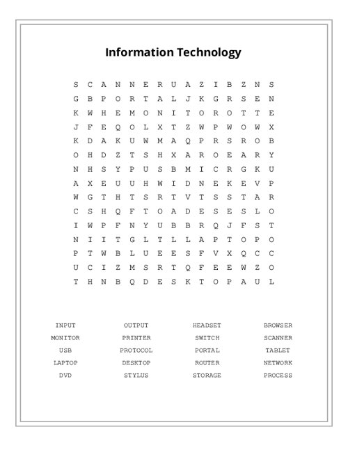 Information Technology Word Search Puzzle