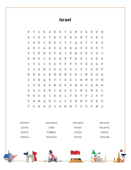 Israel Word Search Puzzle