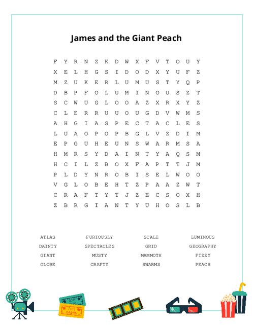 James and the Giant Peach Word Search Puzzle
