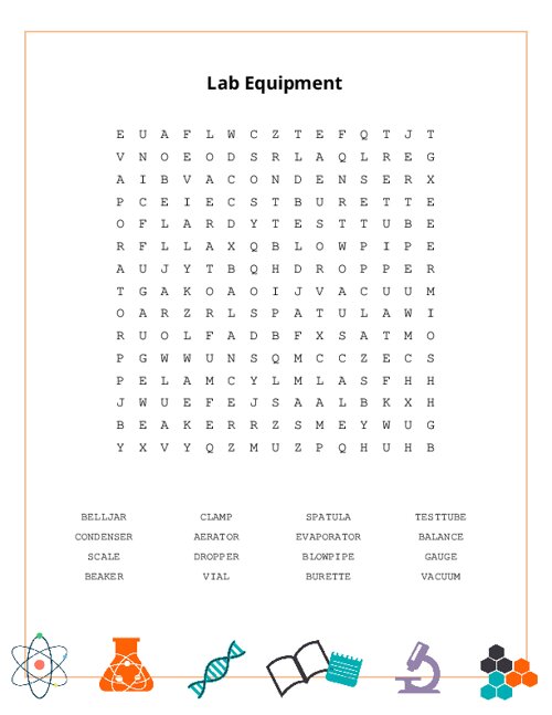 Lab Equipment Word Search