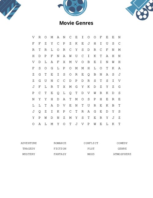 Movie Genres Word Search Puzzle
