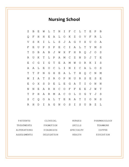 Nursing School Word Search Puzzle