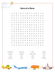 Parts of a Plane Word Search Puzzle