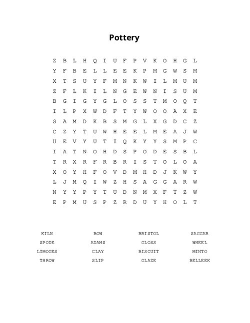 Pottery Word Search Puzzle