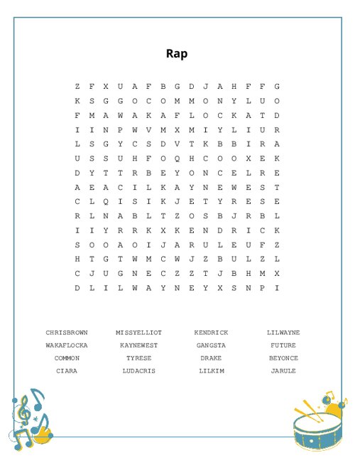 Rap Word Search Puzzle