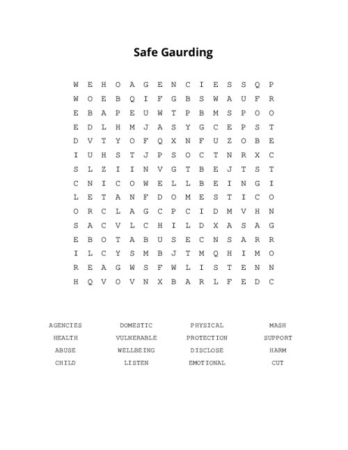 Safe Gaurding Word Search Puzzle