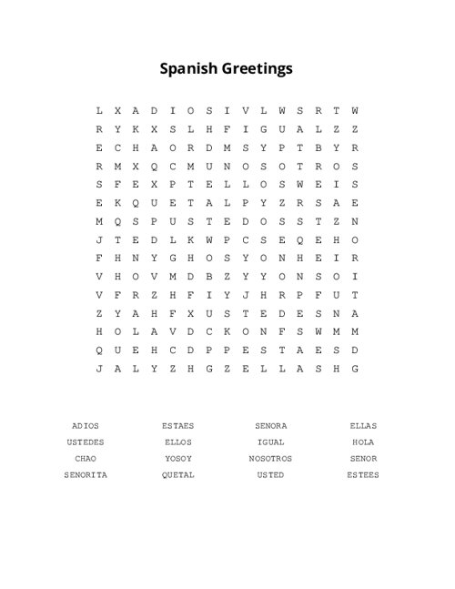 Spanish Greetings Word Search Puzzle