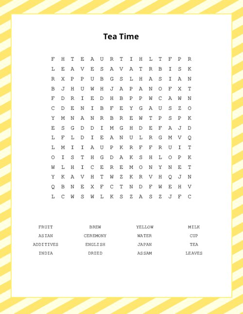 Tea Time Word Search Puzzle