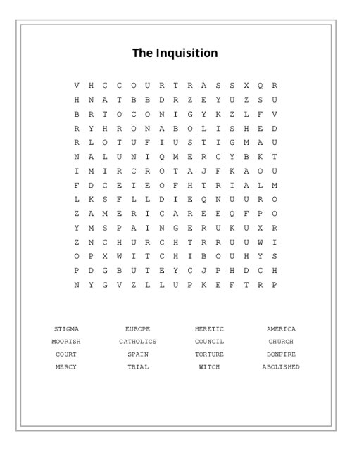 The Inquisition Word Search Puzzle