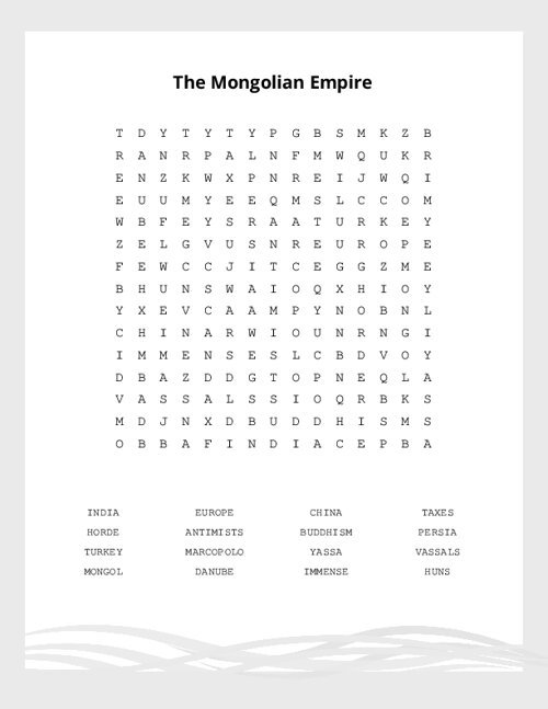 The Mongolian Empire Word Search Puzzle