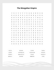 The Mongolian Empire Word Search Puzzle