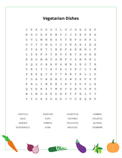 Vegetarian Dishes Word Search Puzzle