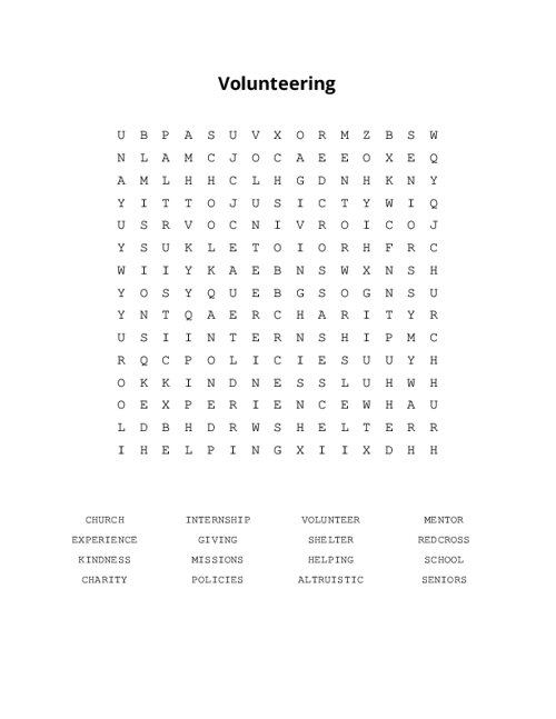 Volunteering Word Search Puzzle