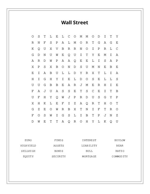 Wall Street Word Search Puzzle