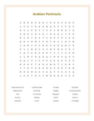 Arabian Peninsula Word Search Puzzle