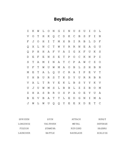 BeyBlade Word Search Puzzle