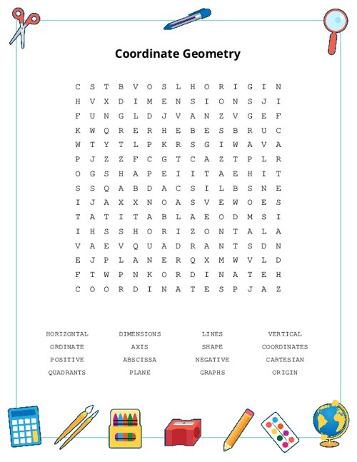 Coordinate Geometry Word Search Puzzle