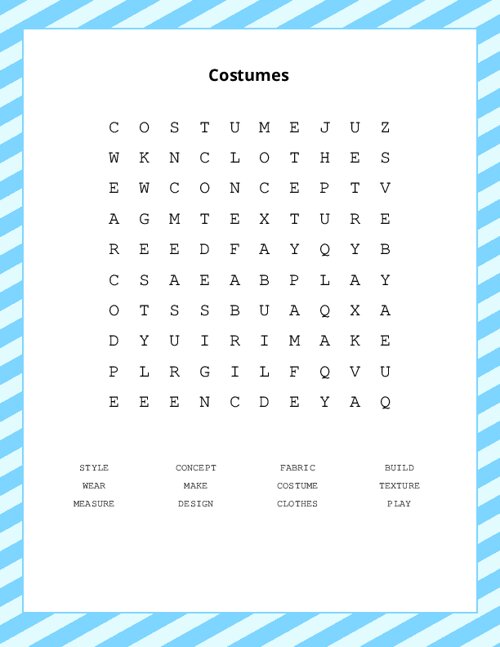 Costumes Word Search Puzzle