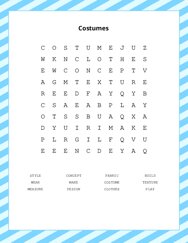 Costumes Word Search Puzzle