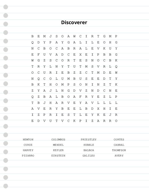 Discoverer Word Search Puzzle