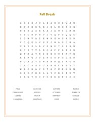 Fall Break Word Search Puzzle