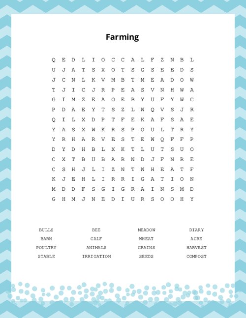 Farming Word Search Puzzle