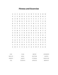 Fitness and Excercise Word Search Puzzle