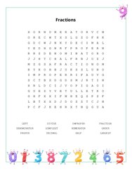 Fractions Word Search Puzzle