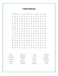 I Need Money Word Search Puzzle
