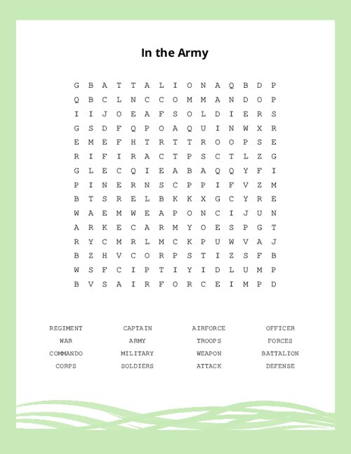 In the Army Word Search Puzzle