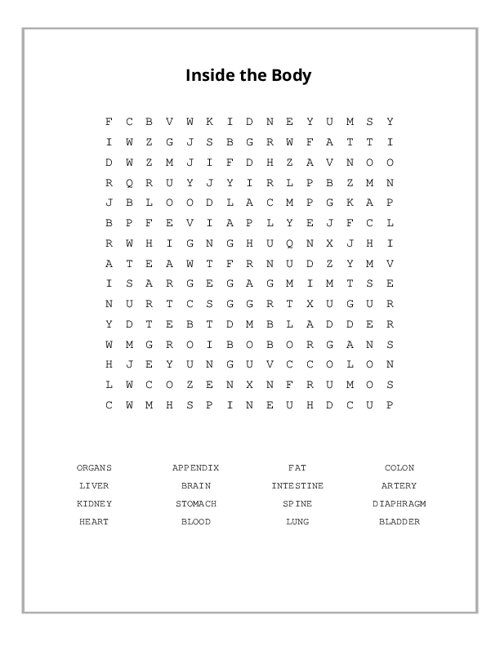 Inside the Body Word Search Puzzle