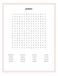 Jackets Word Search Puzzle