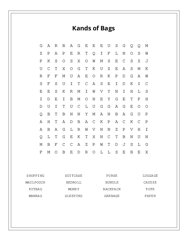 Kands of Bags Word Scramble Puzzle