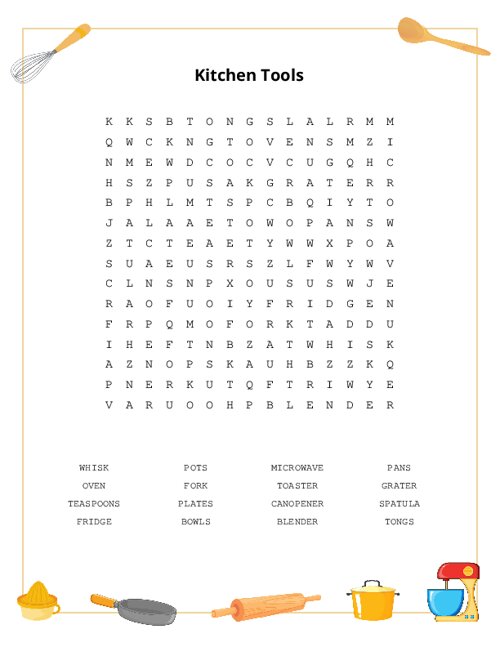 Kitchen Tools Word Search Puzzle