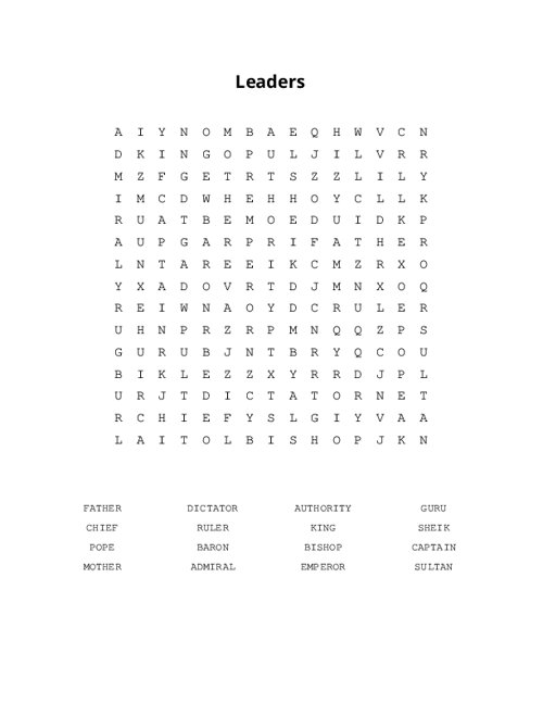 Leaders Word Search Puzzle
