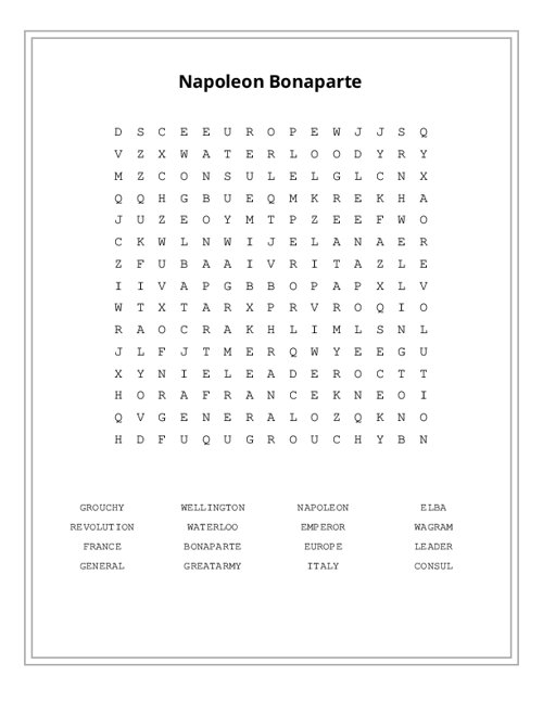 Napoleon Bonaparte Word Search Puzzle